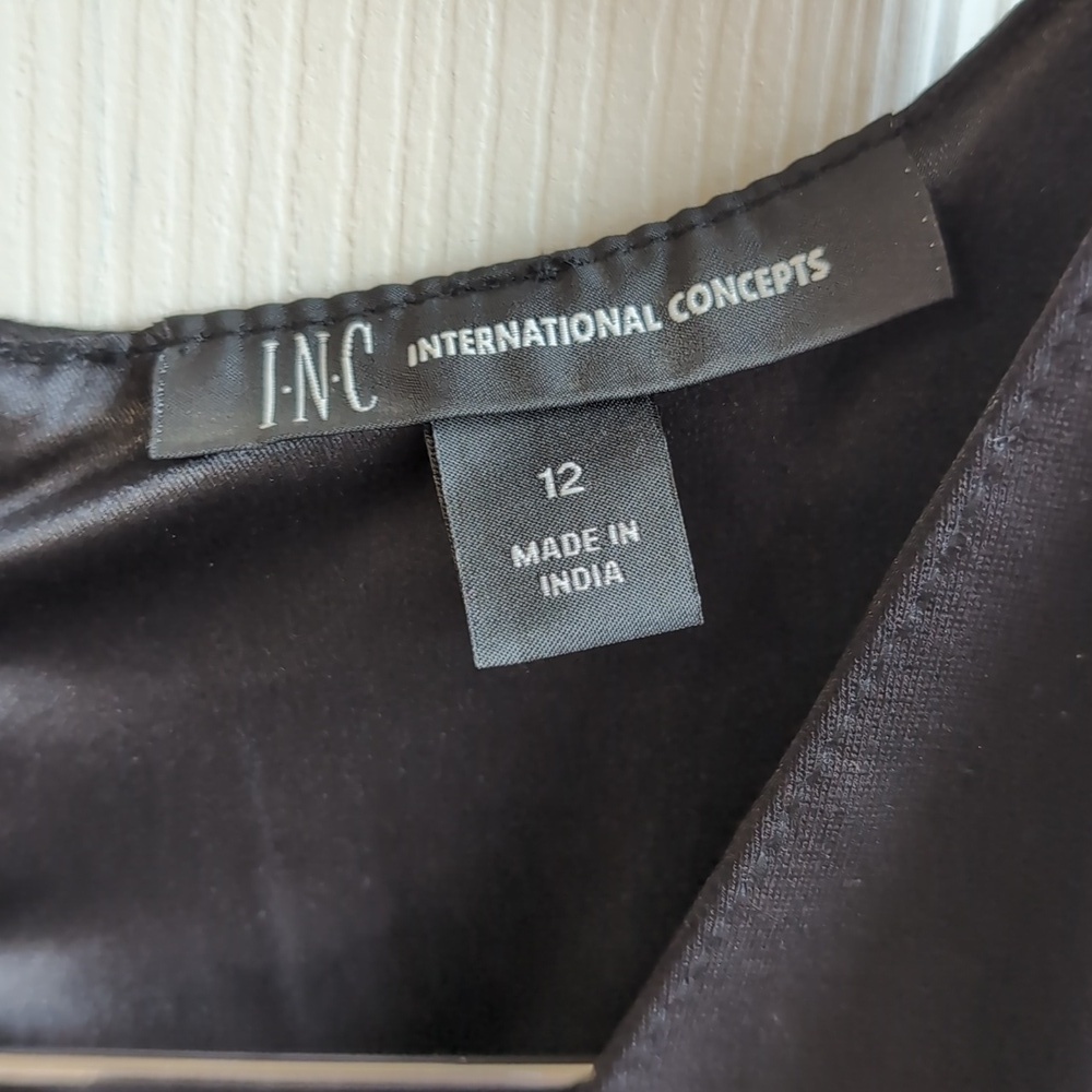 INC International Concepts Black Faux Leather Wrap Dress Size 12 - Picture 2 of 5